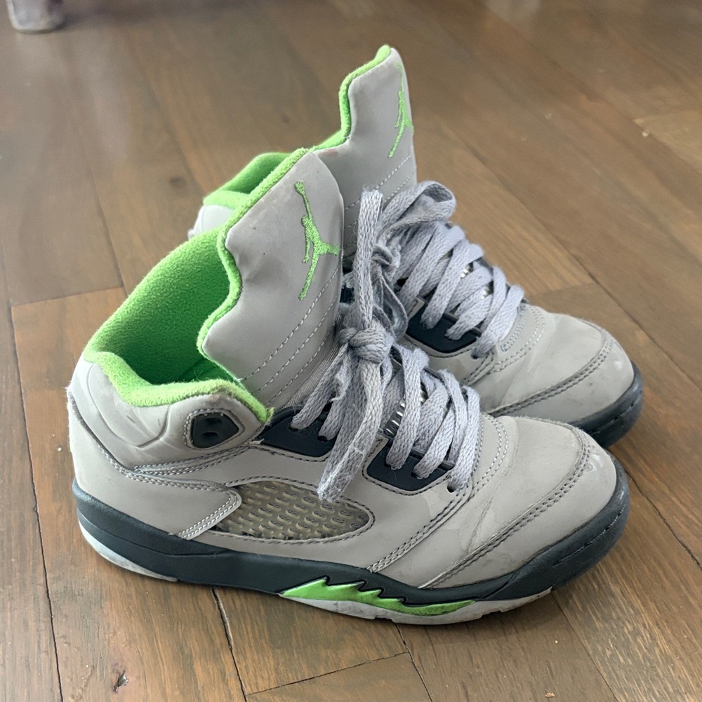 Jordan Kids Sneakers Light Gray with Neon Green Accents 12c